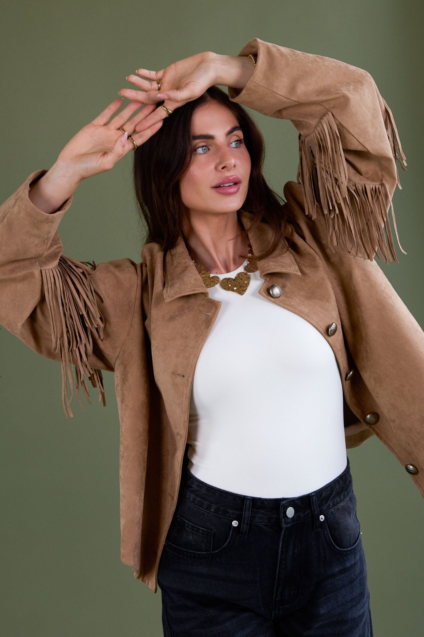 Veste aspect daim à franges - Apollodrop